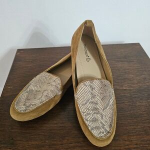 Baretraps Womens Tan Suede Snakeskin Print Vamp Slip On Loafers Flats Shoes